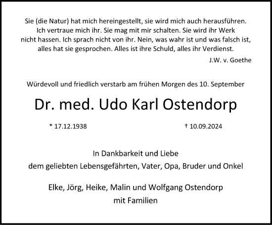 Traueranzeige von Udo Karl Ostendorp von Tageszeitung