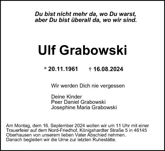 Traueranzeige von Ulf Grabowski von Tageszeitung