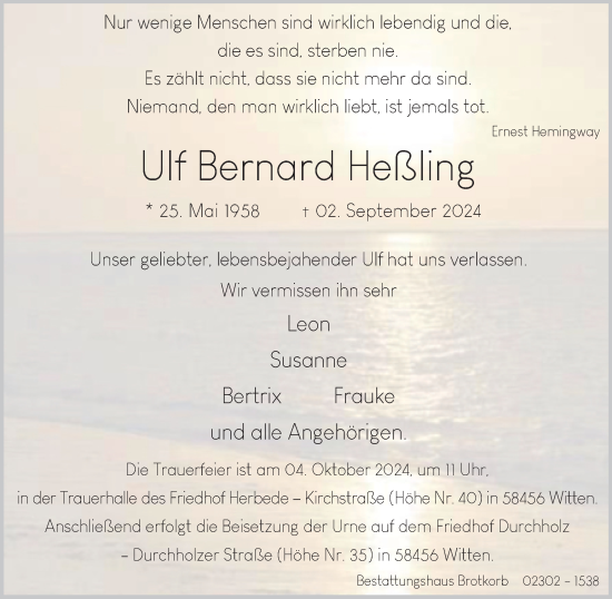 Traueranzeige von Ulf Bernard Heßling von Tageszeitung