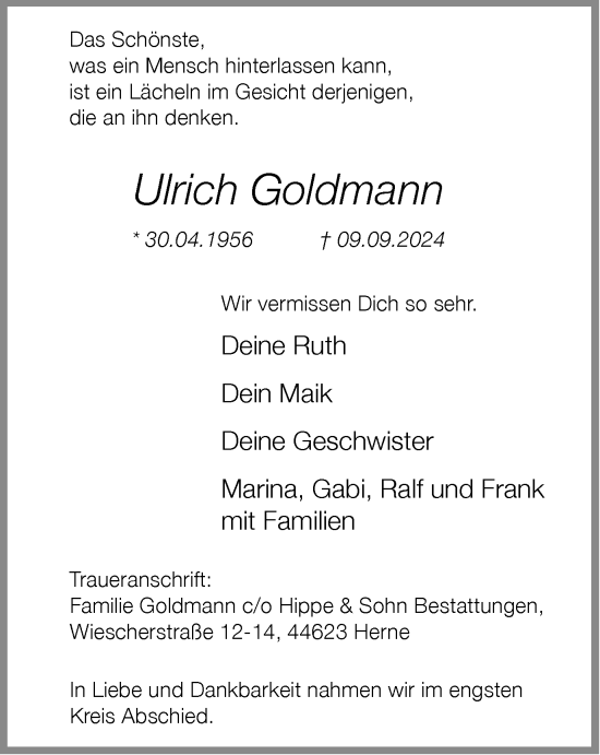 Traueranzeige von Ulrich Goldmann von Tageszeitung