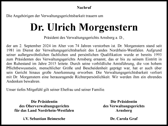 Traueranzeige von Ulrich Morgenstern von Tageszeitung