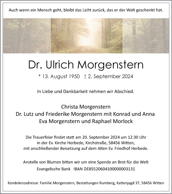 Traueranzeige von Ulrich Morgenstern von Tageszeitung
