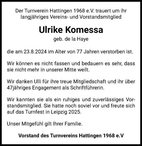 Traueranzeige von Ulrike Komessa von Tageszeitung
