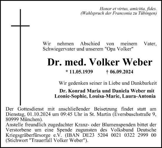 Traueranzeige von Volker Weber von Tageszeitung