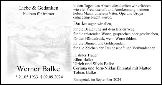 Traueranzeige von Werner Balke von Tageszeitung