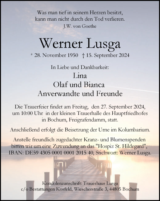 Traueranzeige von Werner Lusga von Tageszeitung