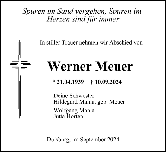 Traueranzeige von Werner Meuer von Tageszeitung