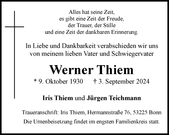 Traueranzeige von Werner Thiem von Tageszeitung