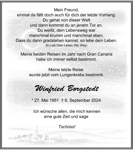 Traueranzeige von Winfried Borgstedt von Tageszeitung