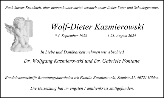 Traueranzeige von Wolf-Dieter Kazmierowski von Tageszeitung