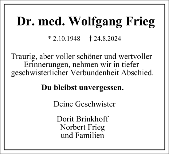 Traueranzeige von Wolfgang Frieg von Tageszeitung