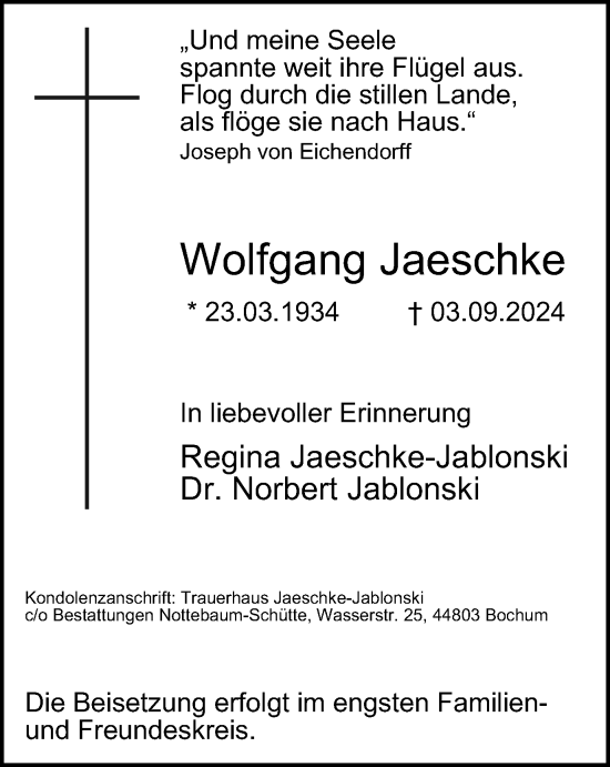 Traueranzeige von Wolfgang Jaeschke von Tageszeitung