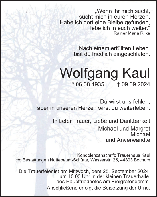 Traueranzeige von Wolfgang Kaul von Tageszeitung