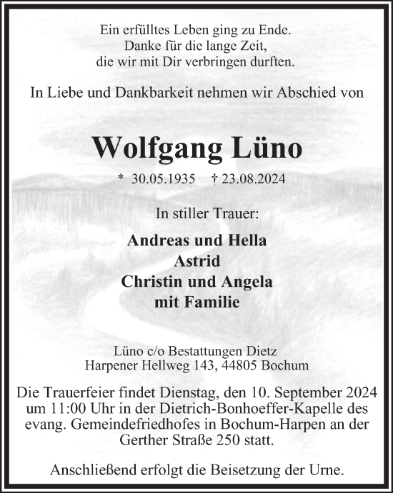 Traueranzeige von Wolfgang Lüno von Tageszeitung