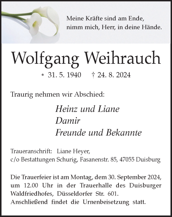 Traueranzeige von Wolfgang Weihrauch von Tageszeitung