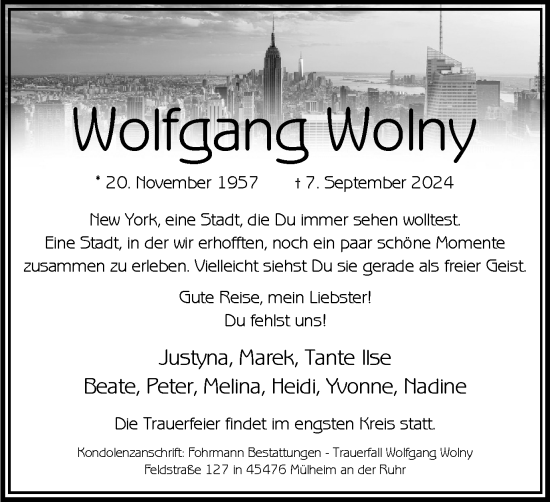 Traueranzeige von Wolfgang Wolny von Tageszeitung