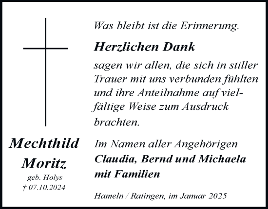 Traueranzeige von Mechthild Moritz von Tageszeitung