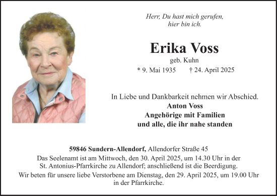 Traueranzeige von Erika Voss von Tageszeitung