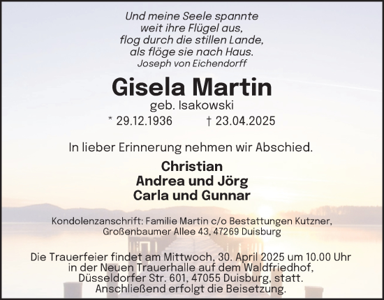 Traueranzeige von Gisela Martin von Tageszeitung