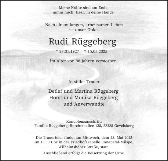Traueranzeige von Rudi Rüggeberg 