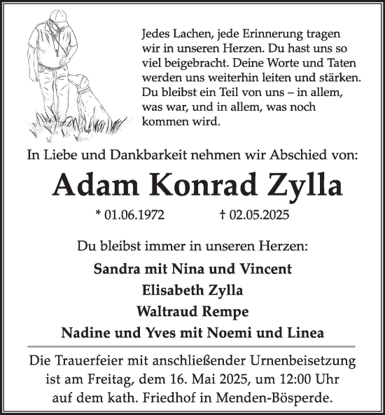 Traueranzeige von Adam Konrad Zylla von Tageszeitung