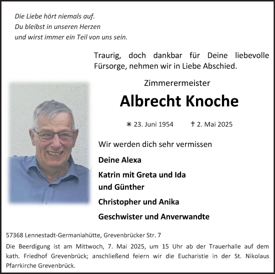 Traueranzeige von Albrecht Knoche von Tageszeitung