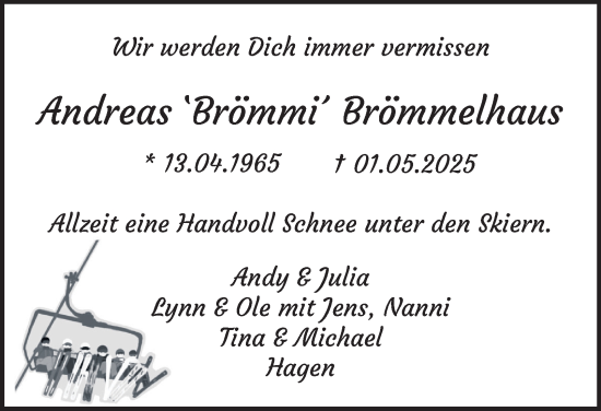 Traueranzeige von Andreas Brömmelhaus von Tageszeitung
