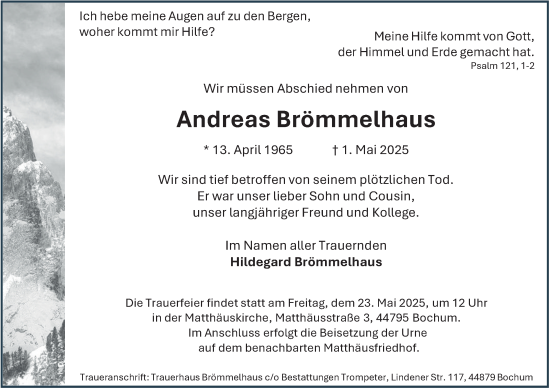 Traueranzeige von Andreas Brömmelhaus von Tageszeitung