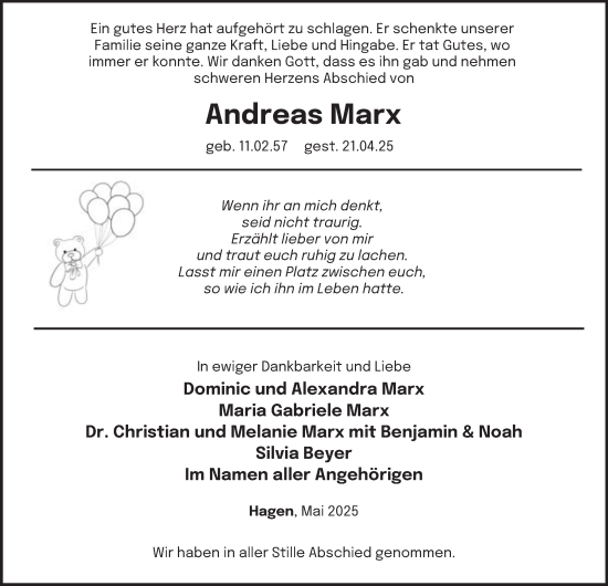 Traueranzeige von Andreas Marx von Tageszeitung