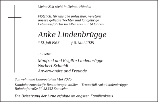 Traueranzeige von Anke Lindenbrügge von Tageszeitung