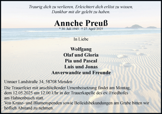 Traueranzeige von Annche Preuß von Tageszeitung