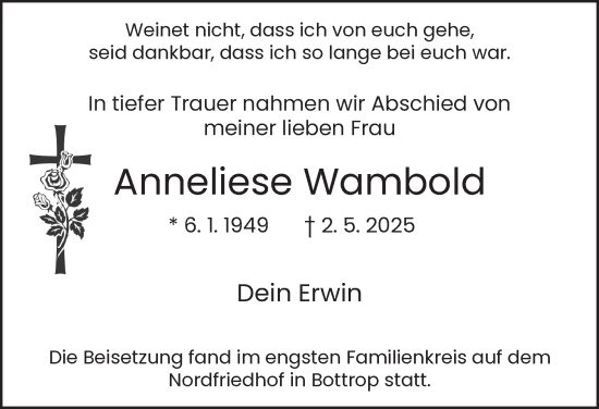 Traueranzeige von Anneliese Wambold von Tageszeitung