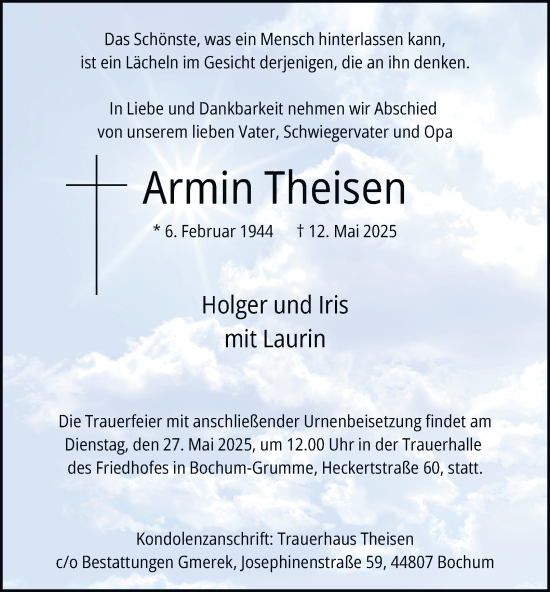 Traueranzeige von Armin Theisen von Tageszeitung