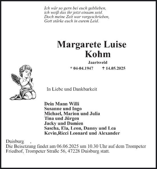 Traueranzeige von Margarete Luise Kohm von FUNKE Mediengruppe