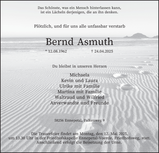Traueranzeige von Bernd Asmuth von Tageszeitung