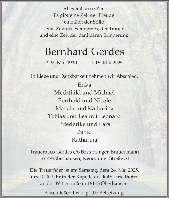 Traueranzeige von Bernhard Gerdes von Tageszeitung