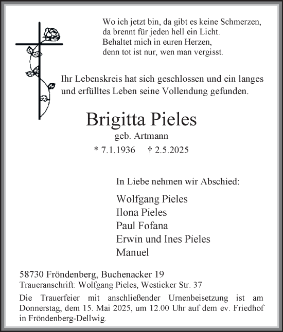 Traueranzeige von Brigitta Pieles von Tageszeitung