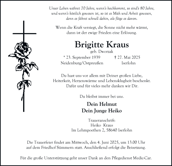 Traueranzeige von Brigitte Kraus von Tageszeitung