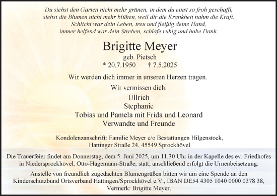 Traueranzeige von Brigitte Meyer von Tageszeitung