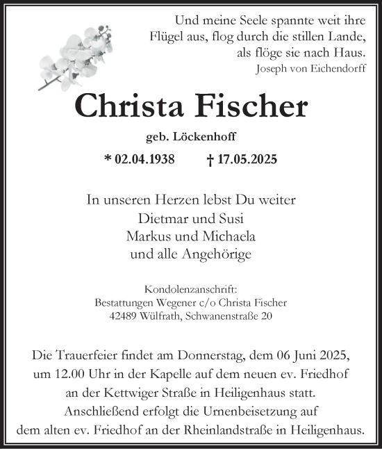 Traueranzeige von Christa Fischer von Tageszeitung