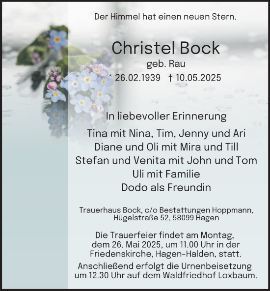 Traueranzeige von Christel Bock von Tageszeitung