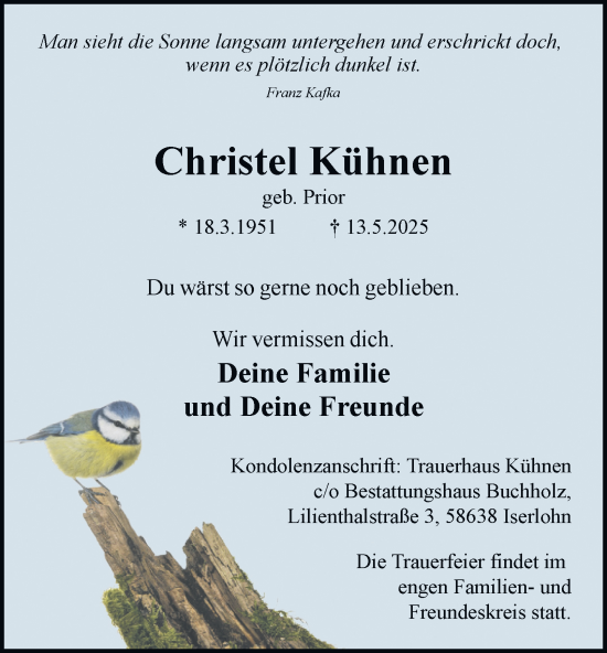 Traueranzeige von Christel Kühnen von Tageszeitung