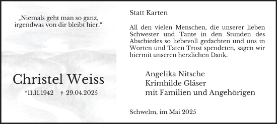 Traueranzeige von Christel Weiss von Tageszeitung