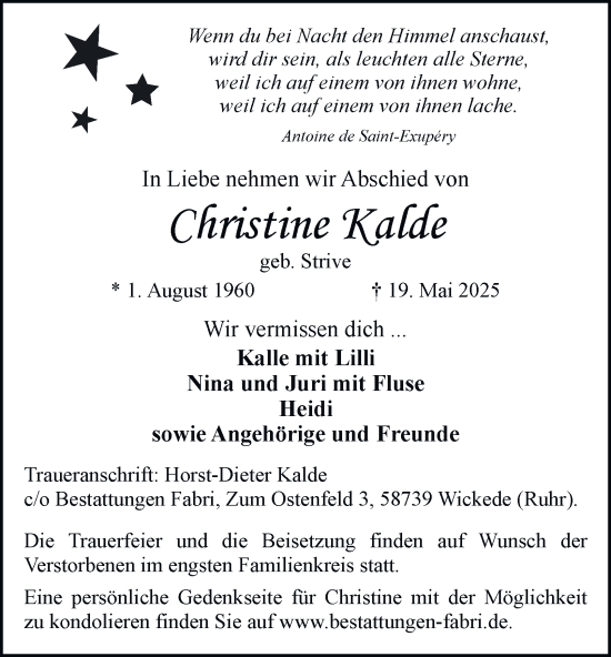 Traueranzeige von Christine Kalde von Tageszeitung