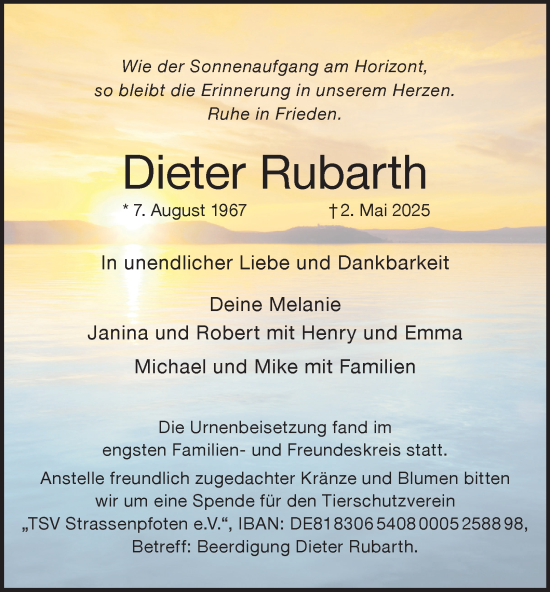 Traueranzeige von Dieter Rubarth von Tageszeitung