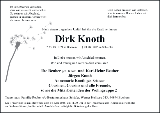 Traueranzeige von Dirk Knoth von Tageszeitung