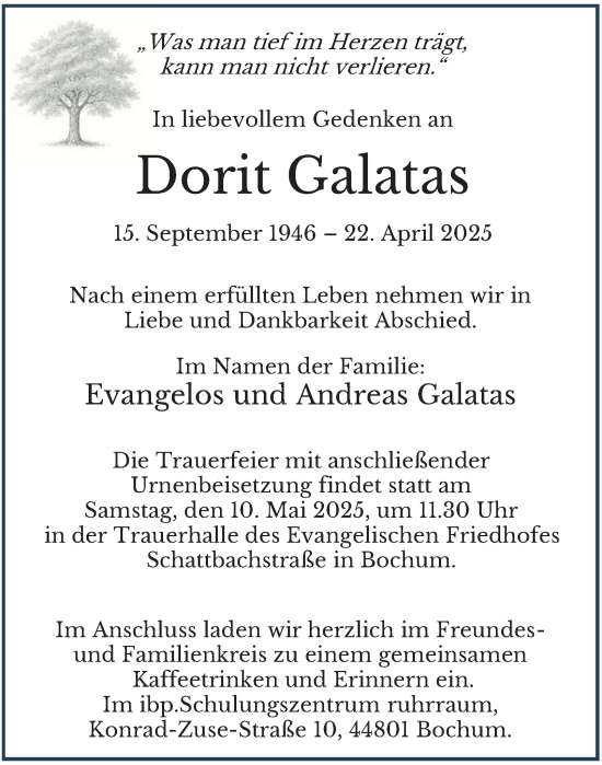 Traueranzeige von Dorit Galatas von Tageszeitung