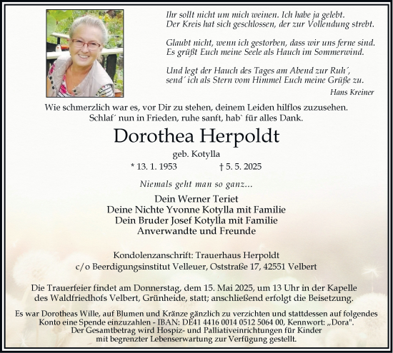 Traueranzeige von Dorothea Herpoldt von Tageszeitung