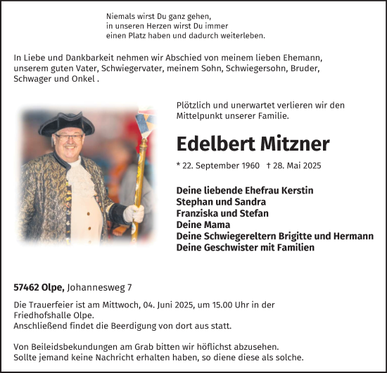Traueranzeige von Edelbert Mitzner von Tageszeitung