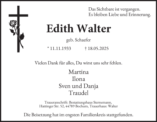 Traueranzeige von Edith Walter von Tageszeitung